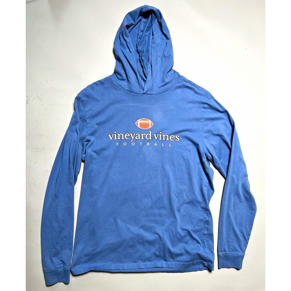 Vineyard Vines Men's S Blue Football Pullover Hoodie Logo Graphic Knit Cotton